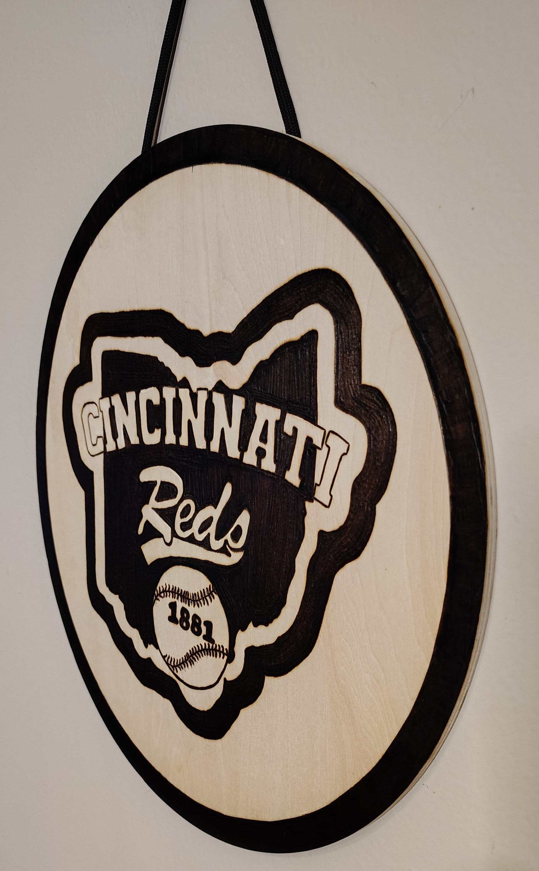 Cincinnati Reds Baseball wood burnt sign